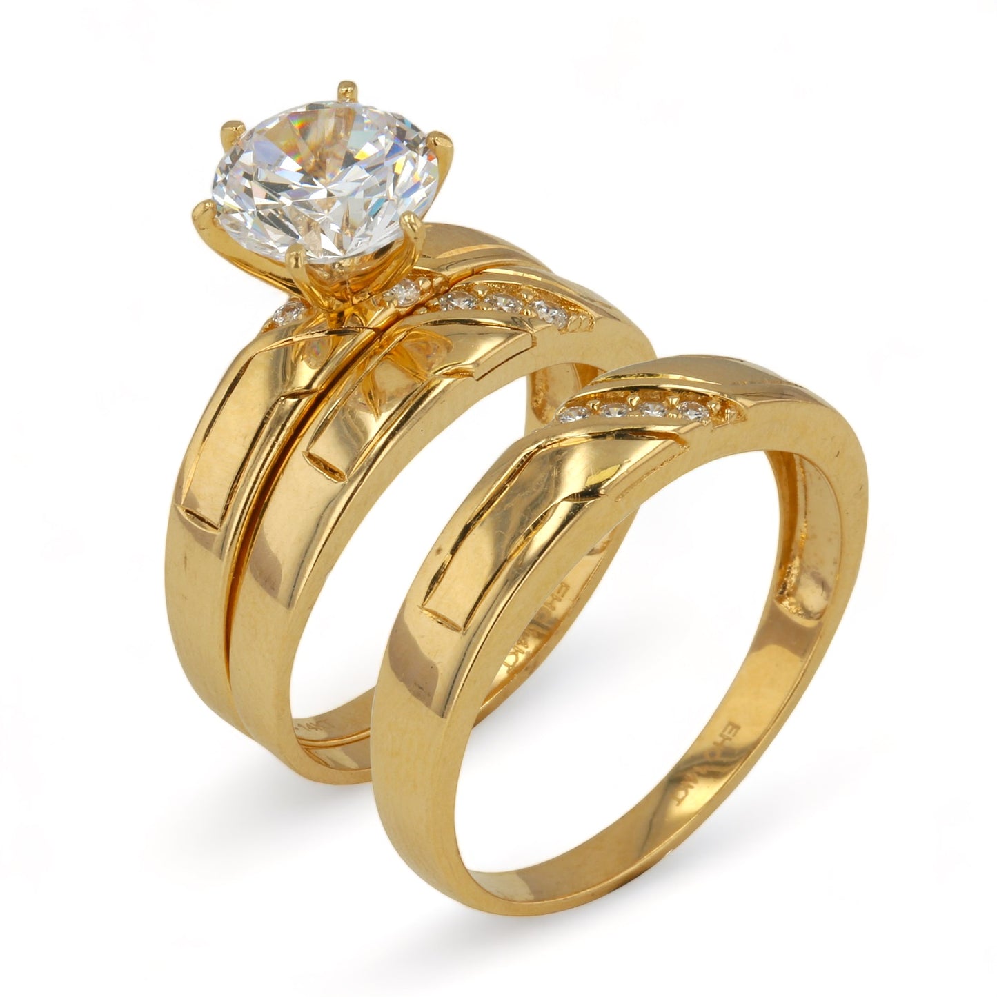14K Yellow and Rose Gold Trio Engagement Rings - 1043