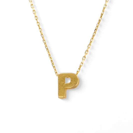 14K Yellow Gold Letter P Charm with Chain