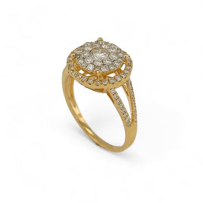 14K Yellow Gold Diamond solitaire Fleur Ring-FR0307Y