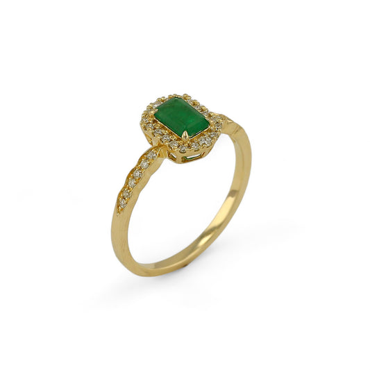 14K Yellow Gold Diamond and Emerald Solitaire Ring-EM0085Y