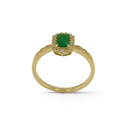 14K Yellow Gold Diamond and Emerald Solitaire Ring-EM0085Y