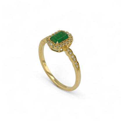 14K Yellow Gold Diamond and Emerald Solitaire Ring-EM0085Y