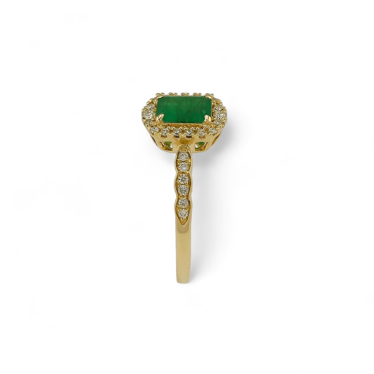 14K Yellow Gold Diamond and Emerald Solitaire Ring-EM0085Y