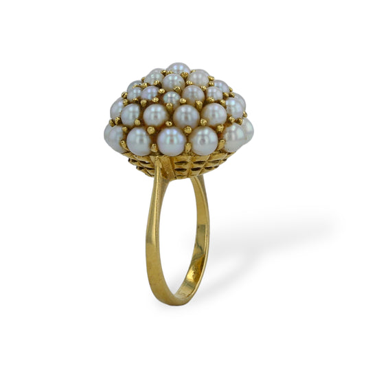 14k Yellow Gold Dome Ring with Pearl