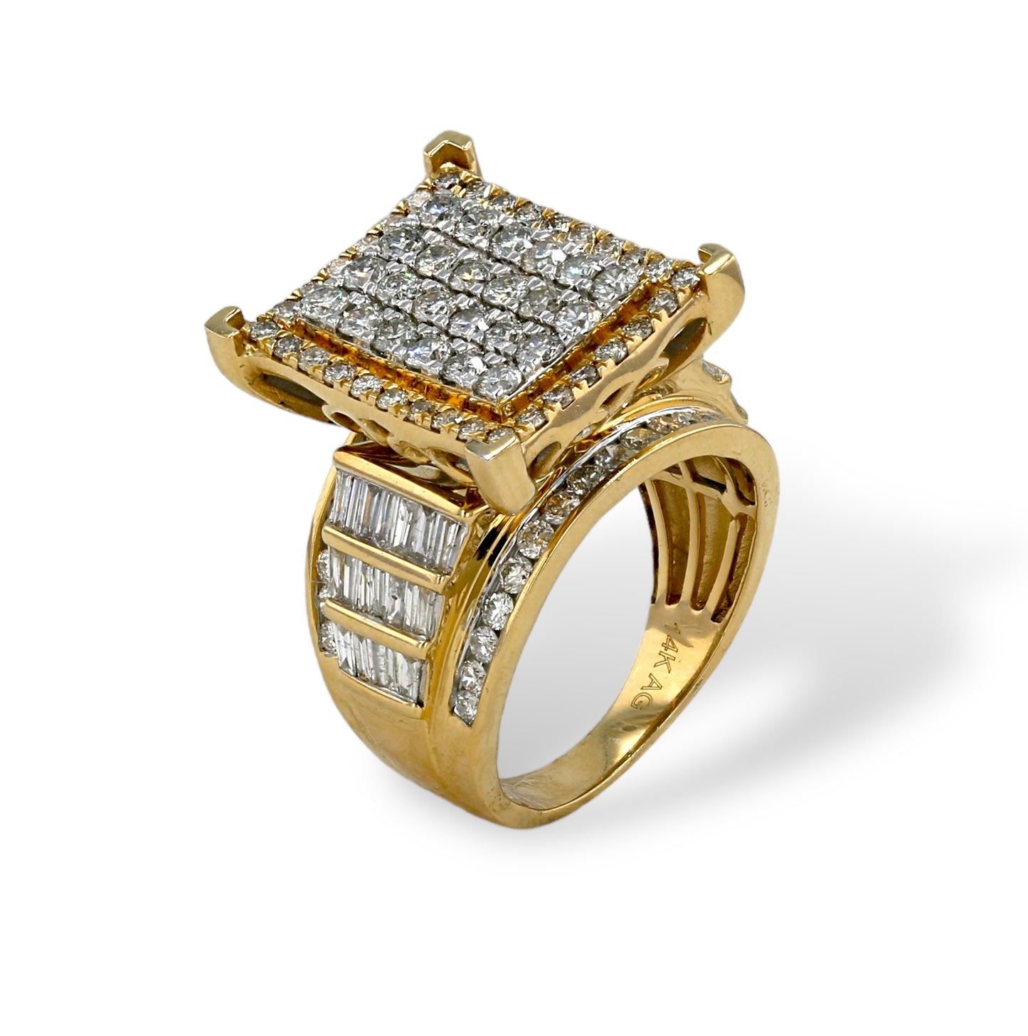 14k Yellow gold & Diamond princess ring