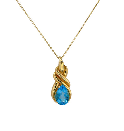 Gold 14k set tear drop blue topaz pendant