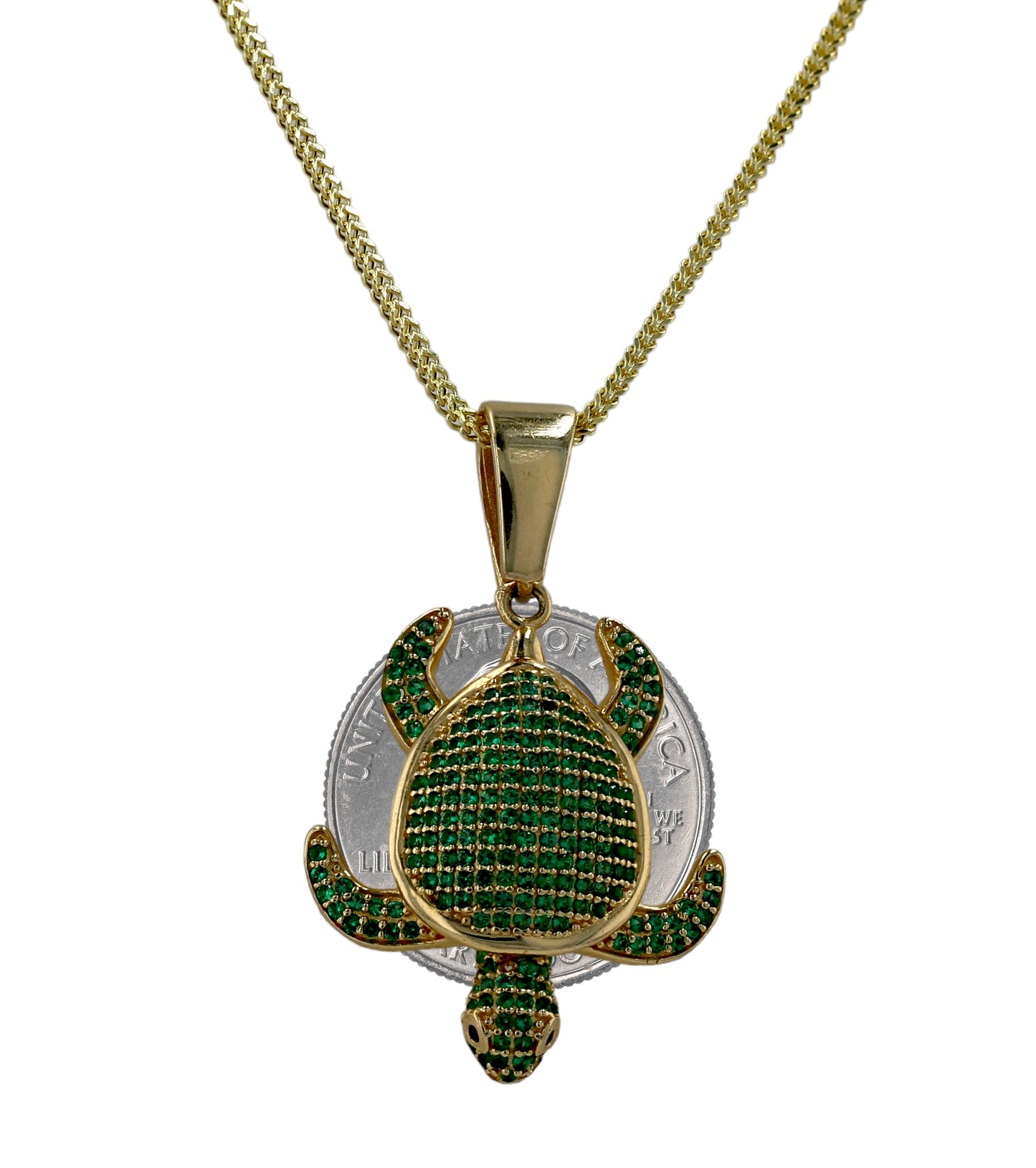 Gold 14k set Franco chain turtle pendant