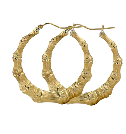 Gold 14k bamboo hoops earrings