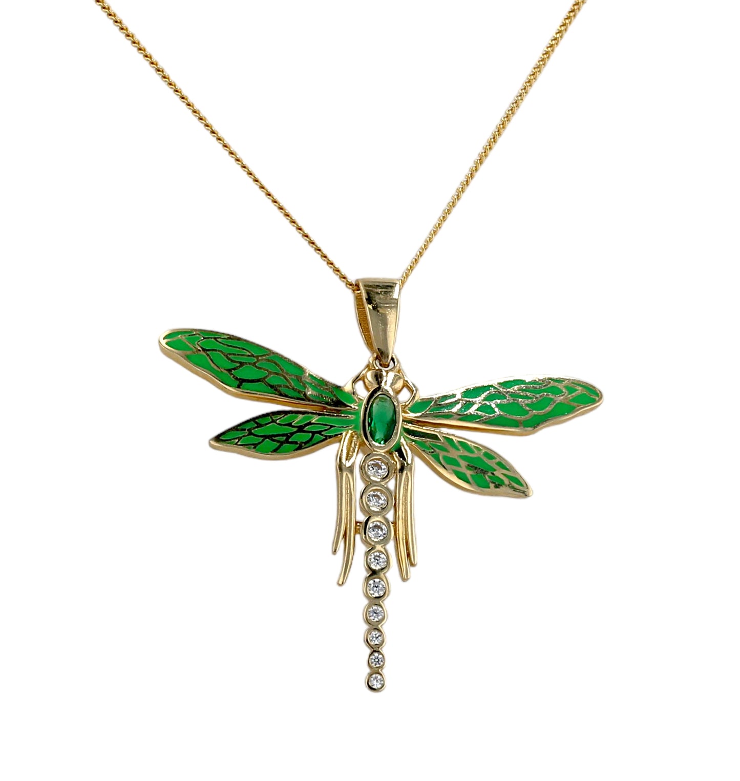 Gold 14k set solid chain dragonfly pedant