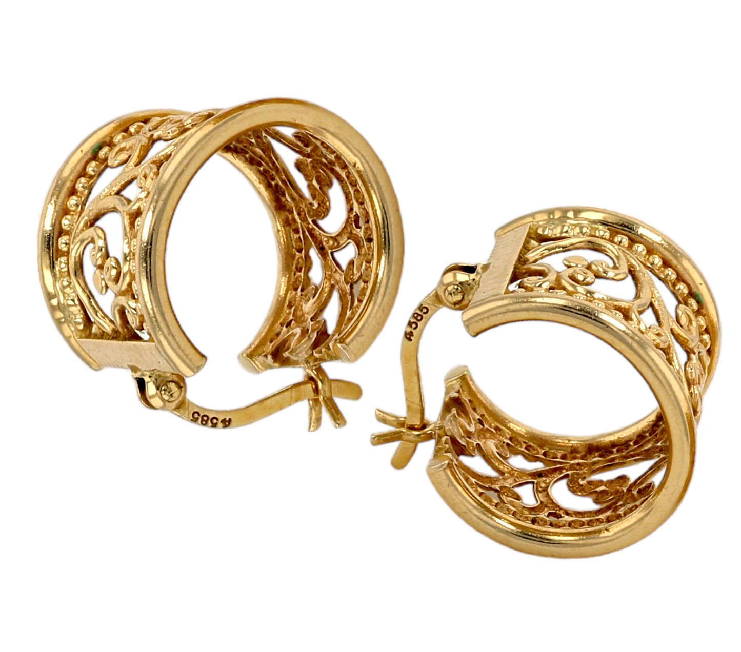 Gold 14k floral hoops earrings