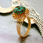 Vintage rosette 18k gold turquoise & Jade ring