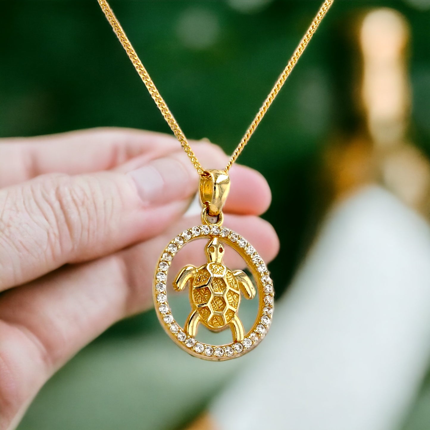 Set gold 10k chain turtle pendant