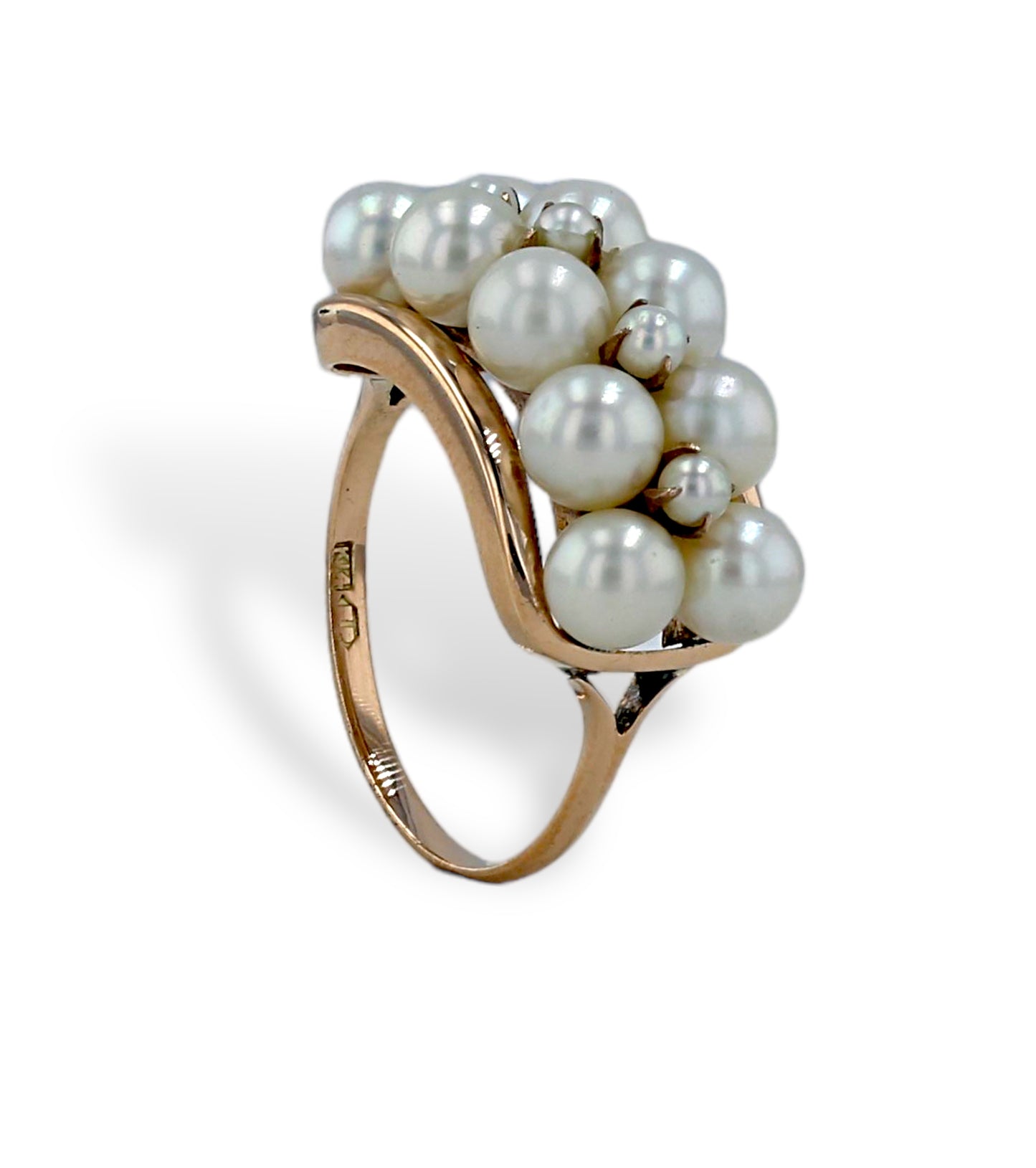 Solid 14k solid cluster pearl ring