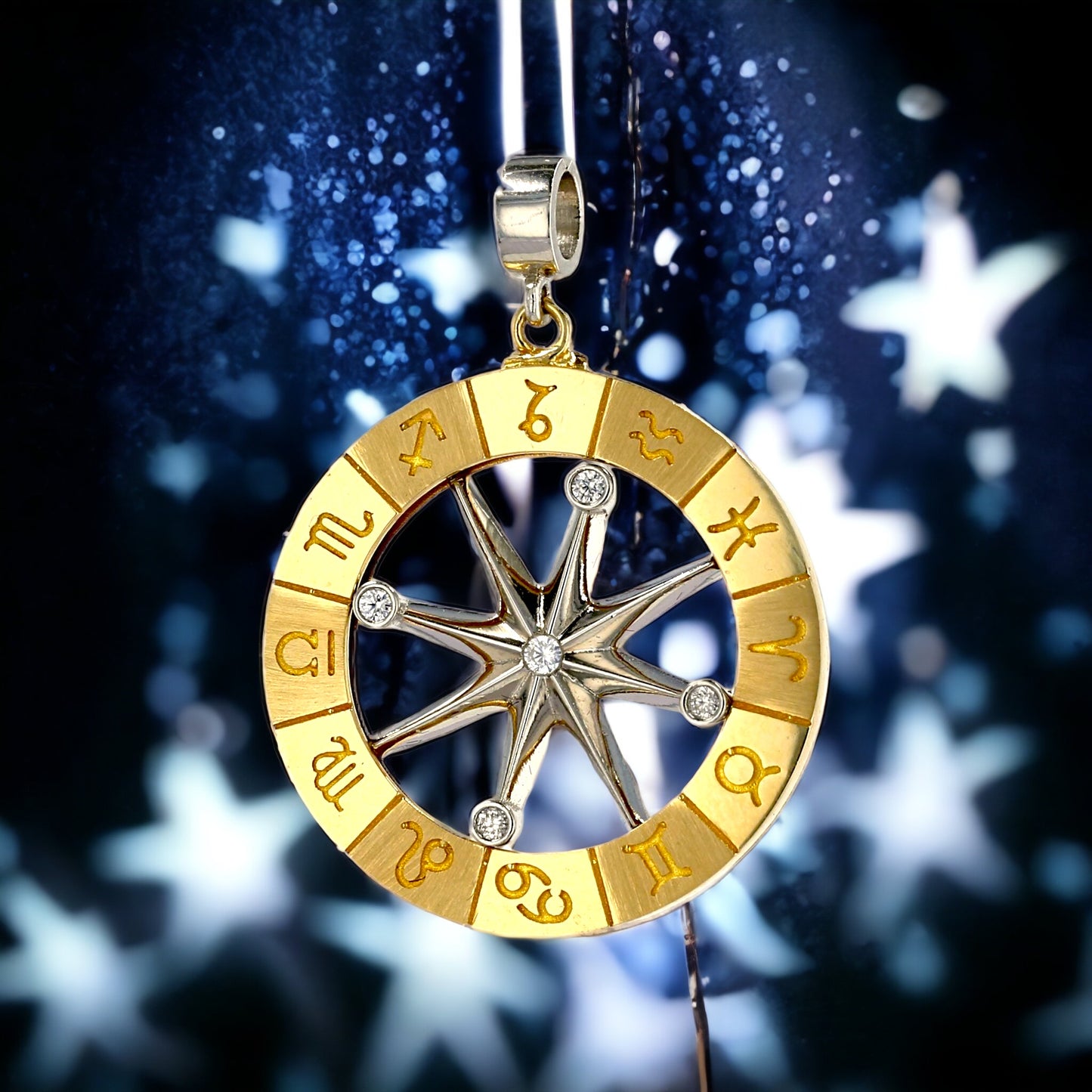 Gold 14k solid zodiac spinners pendant