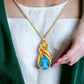 Gold 14k set tear drop blue topaz pendant