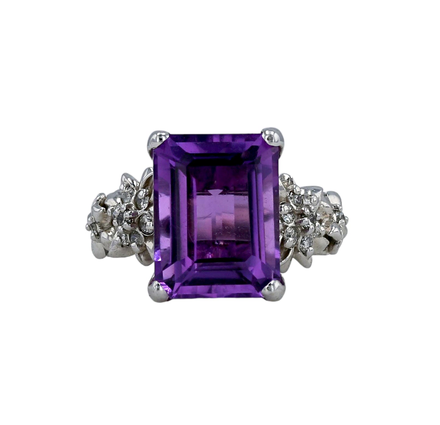 Gold 14k solid amethyst and diamonds ring