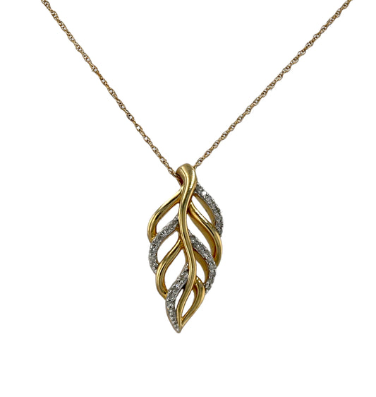 Gold 10kt set diamond leaf pendant