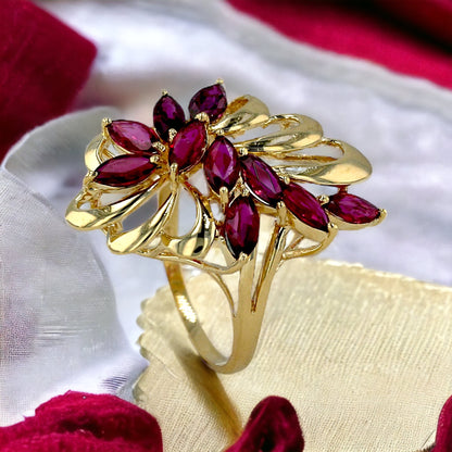 Gold 14k ruby flower ring