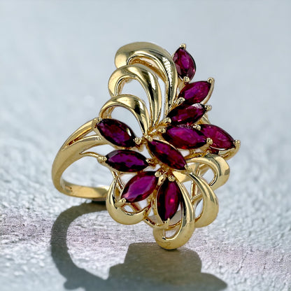 Gold 14k ruby flower ring