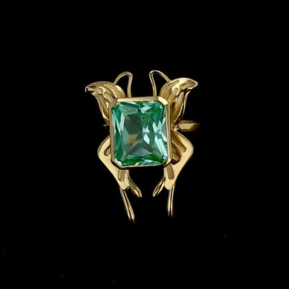 14K Yellow gold monarca butterfly lime spinel ring-2265289