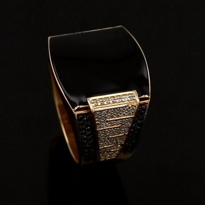 14K Yellow gold greek black enamel and black diamond band-228022