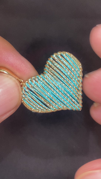 14K Yellow gold filigrana 3D heart necklace-17639