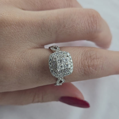 14K White Gold Diamond Princess Cluster Ring-RG6048W