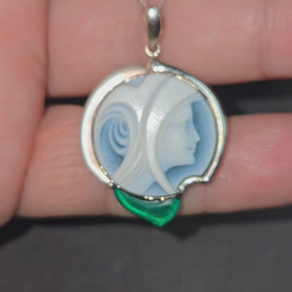 18k White gold Madona Cameo carving pendant necklace-18208