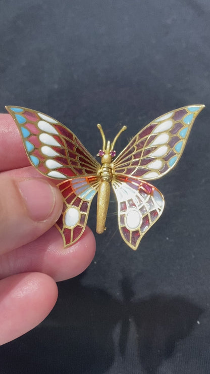 18k yellow gold and ruby hand painted butterfly pendant and brooch-56891