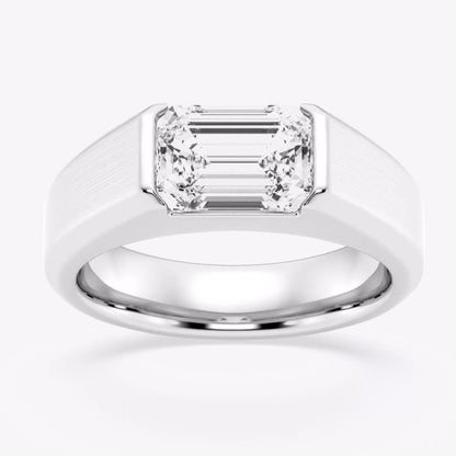 14k White Gold Mens Emerald Cut Diamond Wedding Band