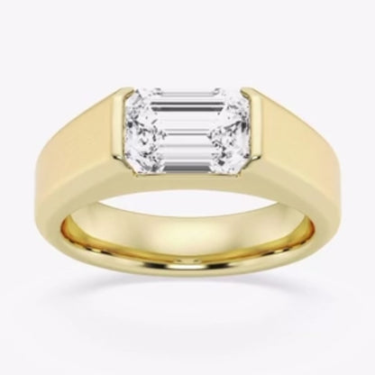 14k Yellow Gold Mens Emerald Cut Diamond Wedding Band