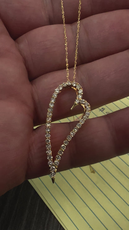 18k yellow gold high end diamond heart 1CT natural Vintage necklace-17250