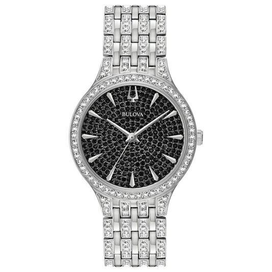 Bulova Phantom Silver Crystal Black Dial Crystal Watch - Aldo Jewelry