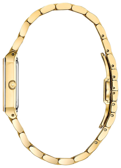 Bulova Quadra Gold Dial Diamond Rectangular Steel Watch - Aldo Jewelry