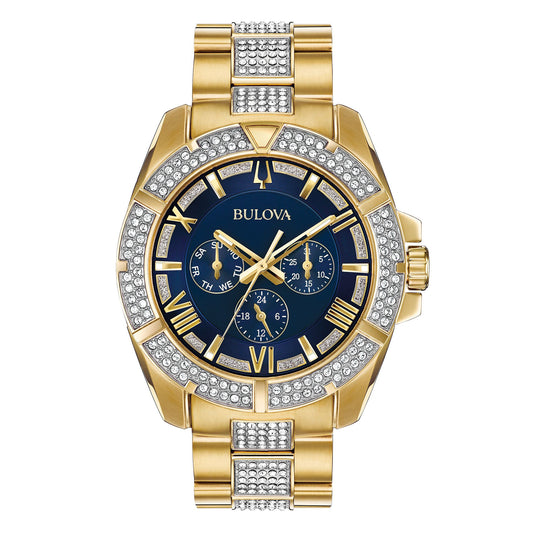 Bulova Octava Men's Gold Blue Dial Crystal Watch - Aldo Jewelry