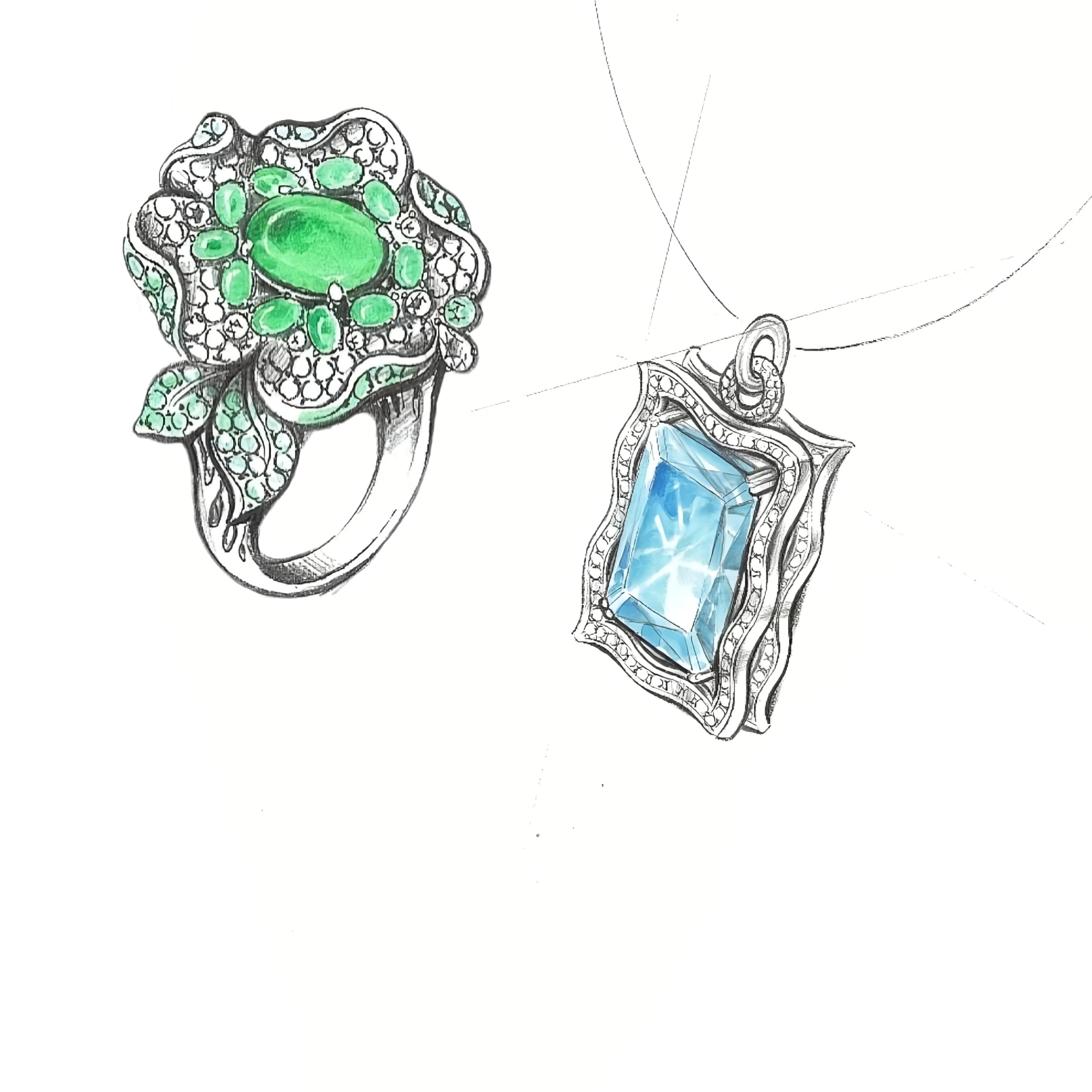 aa photo of multi colored gemstone necklace alongside all the jewelry aldo creates exclusive for his clients